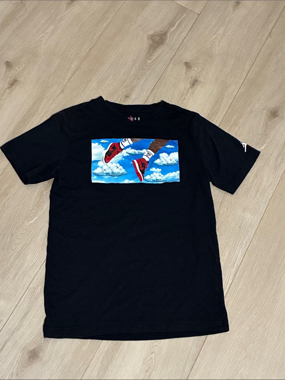 Jordan Black Short Sleeve Tee with Red Sneaker & Blue Sky Graphic